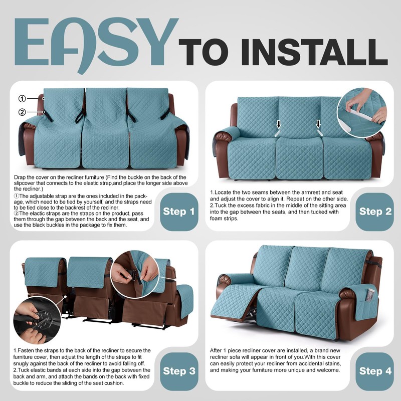 KinCam Waterproof Recliner Sofa Cover, Non-Slip Reclining Couch Covers for