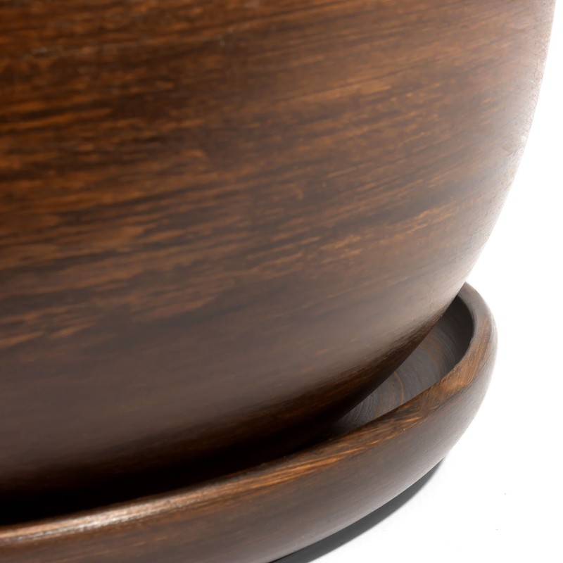 Dark brown ceramic 11 cm planter with saucer, ORB series