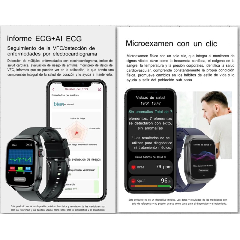 susnov tech Smartwatch Glucosa Llamadas,Asistente De Voz Monitoreo Salud (Negro)