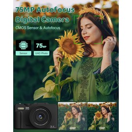 5K Digital Camera for Photography & Video – 75MP UHD Vlogging Camera with WiFi, Autofocus, 3" Flip Screen, 18X Zoom – Compact Travel Camera for YouTube with 64GB SD Card (Starter Kit, Pink)