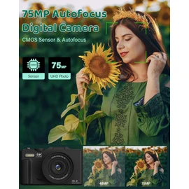 5K Digital Camera for Photography & Video – 75MP UHD Vlogging Camera with WiFi, Autofocus, 3" Flip Screen, 18X Zoom – Compact Travel Camera for YouTube with 64GB SD Card (Starter Kit, Pink)