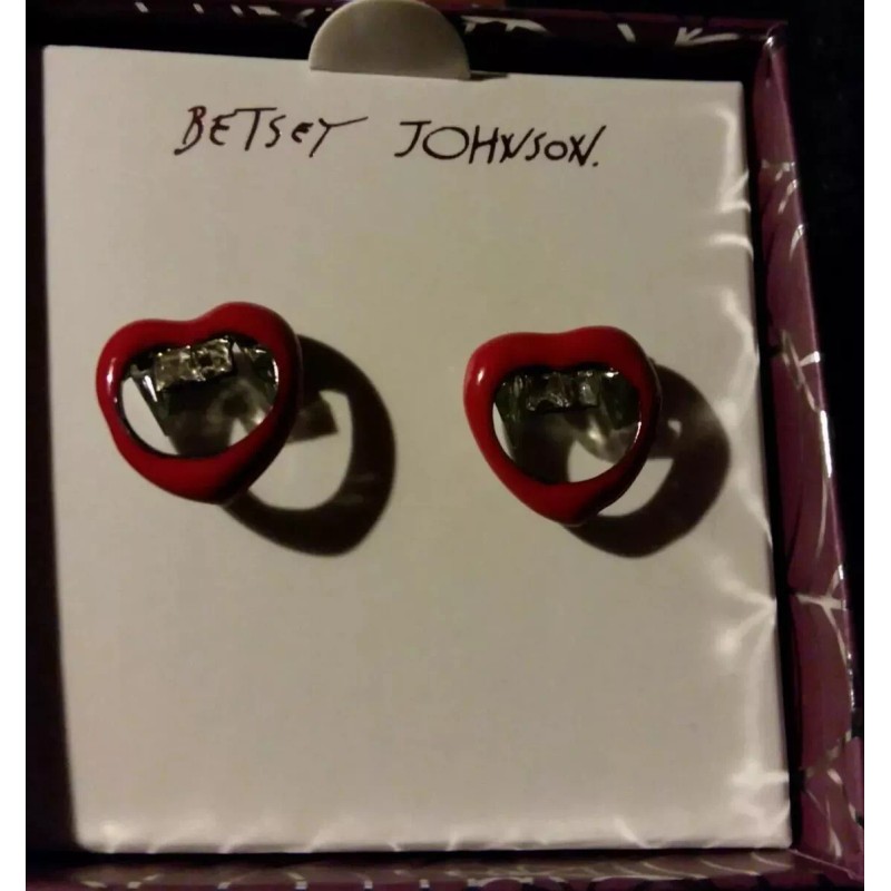 Betsey Johnson Glampire Vampire Lips Red Stud Earrings