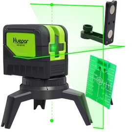 Huepar 2-Line Green Laser Level, 2-Point Green, Cross Line Laser, Automatic Leveling Function, High Brightness, Line Emission Angle, 110° & 180°, Ground Mark, Vertical Point, 2 Lines, 2 Points 9211CG