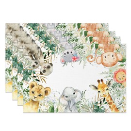 Animals Elephant Giraffe Placemats Set of 4 Cartoon Safari Spring Summer Table Mats 12x18 Inch Baby Shower Washable Table Mats for Party Kitchen Dining Decoration