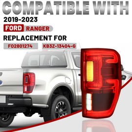 HECASA LED Tail Lights Assembly Compatible with 2019-2023 Ford Ranger w/Blind Spot (Module NOT Included) Tail Brake Running Signal Lamps DRL Right Passenger Side Red Lens Replacement for KB3Z-13404-G
