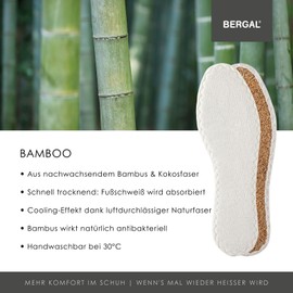 BERGAL Bamboo 3 Pairs of Airy Terry Cloth Insoles for High Moisture Absorption, Fresh Feet, Improves the Foot Climate in the Shoe, Ideal for Foot Sweat, for All Casual Shoes and Trainers, Size 39