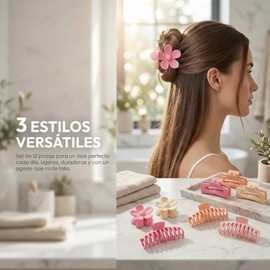 12 Pinzas Pelo Cuadradas 3 Estilos Antideslizantes Mate para niñas