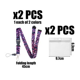 Pack of 2 Lanyards with Floral Pattern, 2 Pieces Transparent Card Holder, Lanyard with Card Holder, Safety Strap, ID Strap for Student ID, Removable Strap