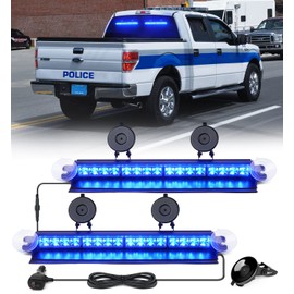 Xprite 2×16 inch Blue Emergency Strobe Dash Lights, Interior Windshield Flashing Police Light w/Suction Cups for Police Law Enforcement POV Vehicles Trucks (Aluminum Housing)