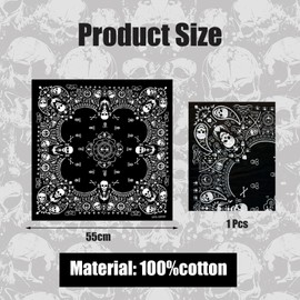 HLMYER Black Bandana,Bandana Scarf with Double-Sided White Skull Design,Versatile Novelty Bandanas,Fashionable Accessory Cotton Cowboy Neckerchief,Unisex Reusable Bandana, for Men Women Adult Teen