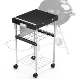 Grill Table Cart for Weber 22 inch Kettle 18in Charcoal Camping Carts for Blackstone 17 inch Griddle Accessories Outdoor Grillling Side Tables Freestanding Barbecue Shelves with Wheels Storage