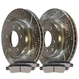 AutoShack Rear Drilled and Slotted Brake Kit Rotors Silver and Ceramic Pads Pair of 2 Driver and Passenger Side Replacement for Nissan Murano Pathfinder Quest INFINITI QX60 Q50 JX35 FX35 BRKPKG003579