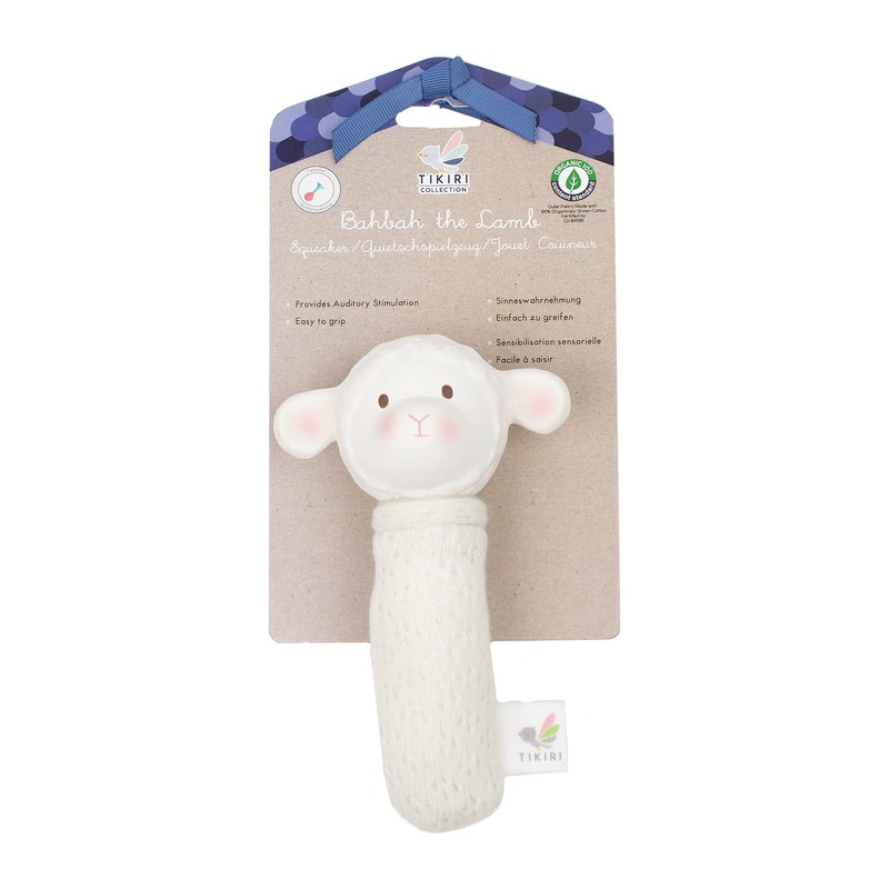 Tikiri Natural Rubber Squeaky Figure Bahbah Lamb, Toy for Babies