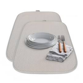 FULL BE DARE 2 Pack Dish Drying Mats for Kitchen Counter, Dish Drying Mat, Microfiber Dish Dryer Mat, Large 20" x 15" Drainer Mats, Gray, Highly Absorbent, Machine Washable (Gray)