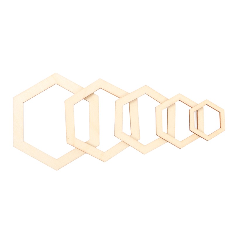 205Pcs Hexagonal Wooden Cutouts 5 Sizes Light Durable Odourless Blank