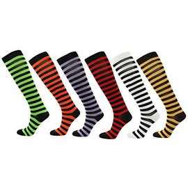 Ladies Cute Colorful Design Knee High Socks Assorted 6-Pack (09-11, Athletic Stripe 2)