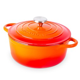 Cast Iron Dutch Oven with Lid – Non-Stick Ovenproof Enamelled Casserole Pot – Sturdy Dutch Oven Cookware – Orange, 3.1-Quart, 22cm – by Nuovva