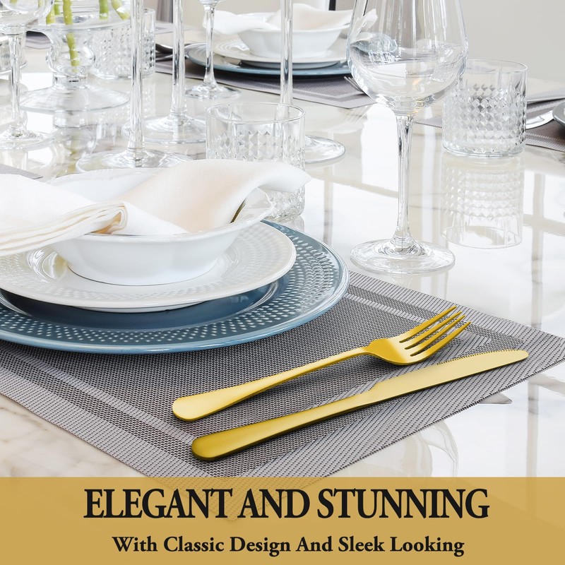 72 Pcs Gold Silverware Set with Steak Knives, Stainless Steel