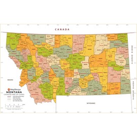 Montana ZIP Code Map with Counties - Large - 31.25 x 48 inch Poster - Front Lamination