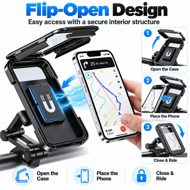 Waterproof Phone Mount for Motorcycle & Bike Navigation – 360°