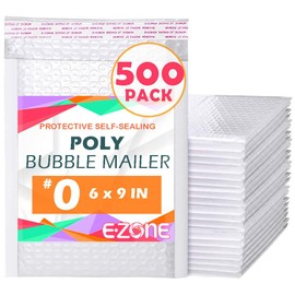 Ezone (500 Pack) #0 6"x9" Bubble Mailer Poly Padded Envelope Self-Seal Mailing Envelope Waterproof Weather Resistant Shipping Mailers Bubble Cushioned Poly Mailer (Pearl, #0/6x9-500 Pack)