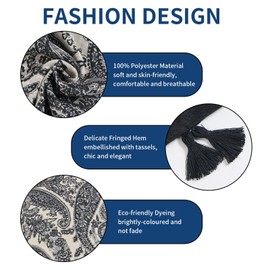 QIUTIMIY Scarf for Women Lightweight Soft Floral Printed Scarves Fall Winter Fashion Shawl Wrap with Fringe(Black Beige)