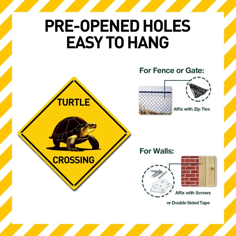 BTHUKO Turtle Crossing Metal Aluminum Novelty Sign 12 in x