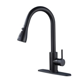 Kitchen Faucet with Pull Down Sprayer，Black Kitchen Sink Faucet，High Arc Single Handle Classic Stainless Steel Sink Faucet，1 or 3 Hole,Suitable for Farmhouse Camper Laundry Rv Bar