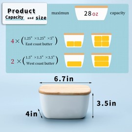 HAOTOP Porcelain Butter Dish Perfect for 4 Sticks of Butter,Butter Container Large Ceramics Butter Holder with Lid (White)