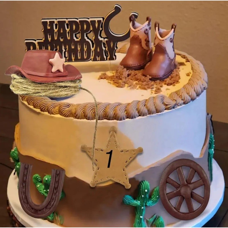 Decoración Pastel De Vaquero Del Oeste Para Fiesta Cumpleaño Rdffcoo