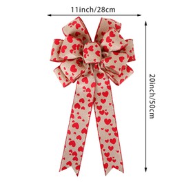 Sunianly 2Pack Large Red Heart Burlaop Bows Love Printed Valentine's Day Wreath Bow Gift Bows Tree Topper for Valentine's Day Wedding Mother's Day Front Door Wreath Home Outdoor Decorations