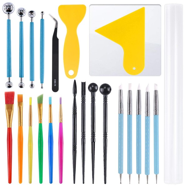 Rustark Polymer Clay Tools, 24 pcs Modeling Clay Sculpting Tools Include Rubber Tip Pens,Ball Stylus, Modeling Tools Pottery Tools for Pottery Sculpture, Rock Painting, Art Carving Embossing