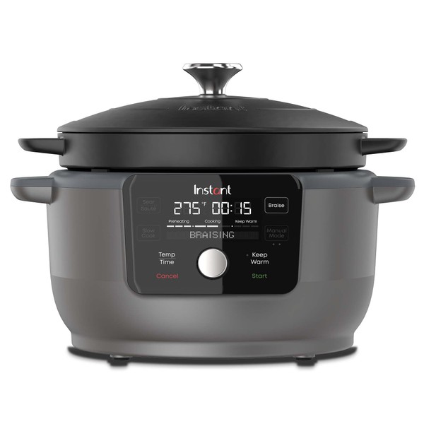 Instant Pot, 6-Quart 1500W Electric Round Dutch Oven, 5-in-1: Braise, Slow Cook, Sear/Sauté, Cooking Pan, Food Warmer, Enameled Cast Iron, Free App With 50 Recipes, Perfect Wedding Gift, Matte Black