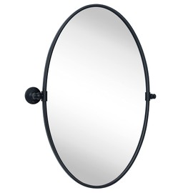 TEHOME Farmhouse Black Oval Metal Pivot Bathroom Vanity Mirror Tilting Beveled Vanity Mirrors for Wall 20x30''