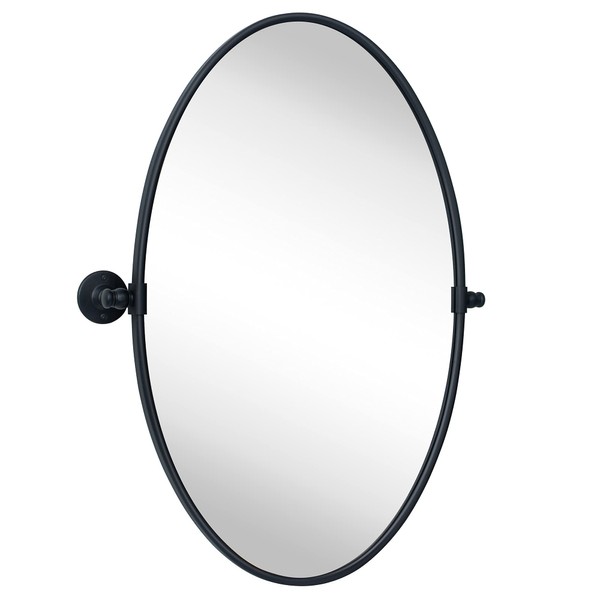 TEHOME Farmhouse Black Oval Metal Pivot Bathroom Vanity Mirror Tilting Beveled Vanity Mirrors for Wall 20x30''