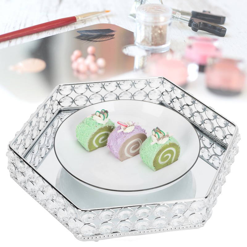 Crystal Tray Mirror Hex Shaped Multifunctional Dessert Pastry Fruit Storage