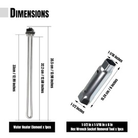 YiEC ZAN 100108283 Water Heater Element for AO Smith ECT 52 55 66 80 120, ECS 30 40 50, ECL 30 50, ECLN ELJN ECJN 40, E6 Replaces 100108284 9000092015 9000092045 Heating Element with Socket, 1PCS