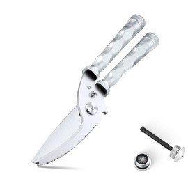 DRAGON RIOT Heavy Duty Kitchen Scissors - Sharp Scissors for Cutting Chicken, Poultry, Turkey, Meat - Stainless Food Kitchen Shears for Professionals - Spring Loaded (Silver)