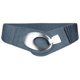 irisaa Wide Women's Elastic Waist Belt, Waist Belt, Stretch Belt with Hook Closure, denim blue