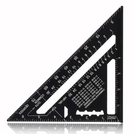 ZAPZEAL Set Square, 7 inch Imperial Measuring Black Rafter Square, Aluminum Alloy, 0-90 Degree High Precision Layout Measuring Tool Triangle Ruler Protractor for Woodworking Drilling