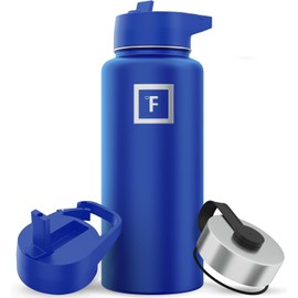 IRON °FLASK Camping & Hiking Hydration Flask with Straw, Wide Mouth Insulated Stainless Steel Sports Water Bottle - 32 oz Cobalt