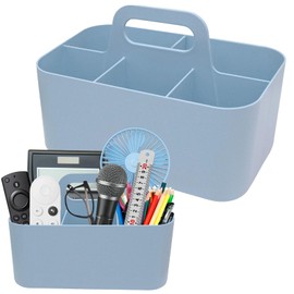 HVIHWI Basket Organiser with Handle, Multi-Purpose Plastic Basket with 5 Compartments, Stackable Cleaning Basket, Portable Craft Basket, Desk Basket for Art, Makeup, Office Supplies, 24 x 15 x 11.2 cm