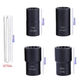 HSEAMALL 1/2" Drive Rotary Socket Set Damaged Screw Removers Handle Nuts Extractor Socket Sets for Removing Lock Wheel Nuts 17mm 19mm 21mm