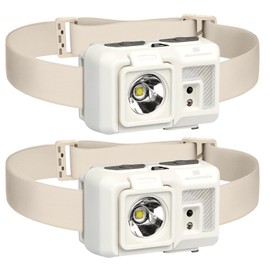 Mini Rechargeable Headlamp Flashlight,180 Lumens Super Bright LED,Sensor Control, 5 Light Settings, IPX5 Waterproof & Lightweight, Ideal for Camping, Running & Hiking Outdoor (2 Pack) (Beige)