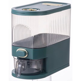 Sooyee 11 Lbs Rice Dispenser, Large Grain Container Storage with Lid Measuring Cylinder Moisture Proof Household Cereal Dispenser Bucket for Kitchen Soybean Corn,Clear and Green