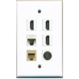 RiteAV - 3 HDMI 1 Port Phone RJ11 RJ12 Beige 1 Port S-Video 1 Port Cat5e Ethernet White Wall Plate