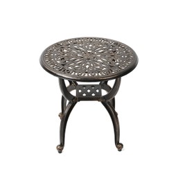 C/G Cast Aluminum Side Table,Decorative Outdoor End Table, Ornate Floral Pattern (Round, Copper)