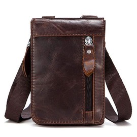 Small Leather Shoulder Crossbody Belt Bag Phone Wallet Purse Loop Holster Waist Fanny Pack Outdoor Camping Hiking Daypack (Coffee)
