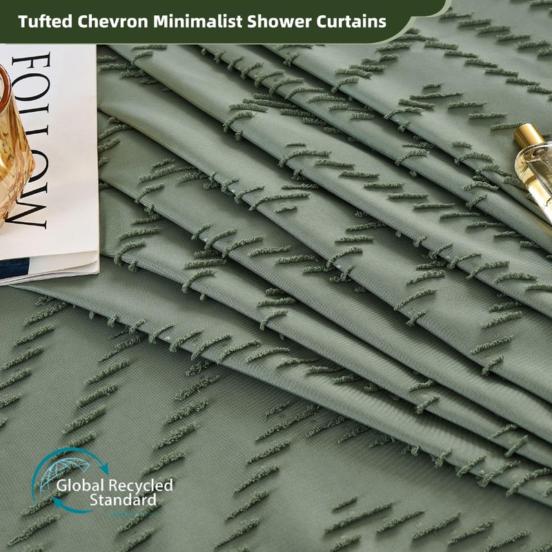 Siiluminisoy Extra Long Sage Green Boho Shower Curtain with Tassel,