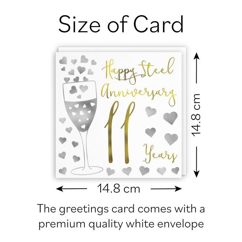 Hunts England - 11th Wedding Anniversary Card - Happy Steel